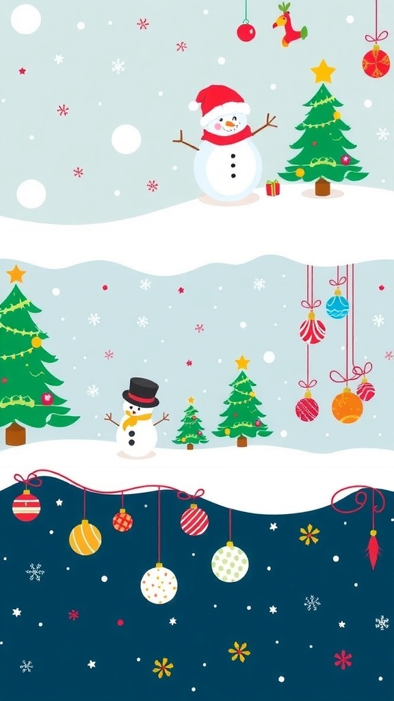 A collage of cute Christmas wallpapers showcasing festive designs like snowmen and Christmas trees.